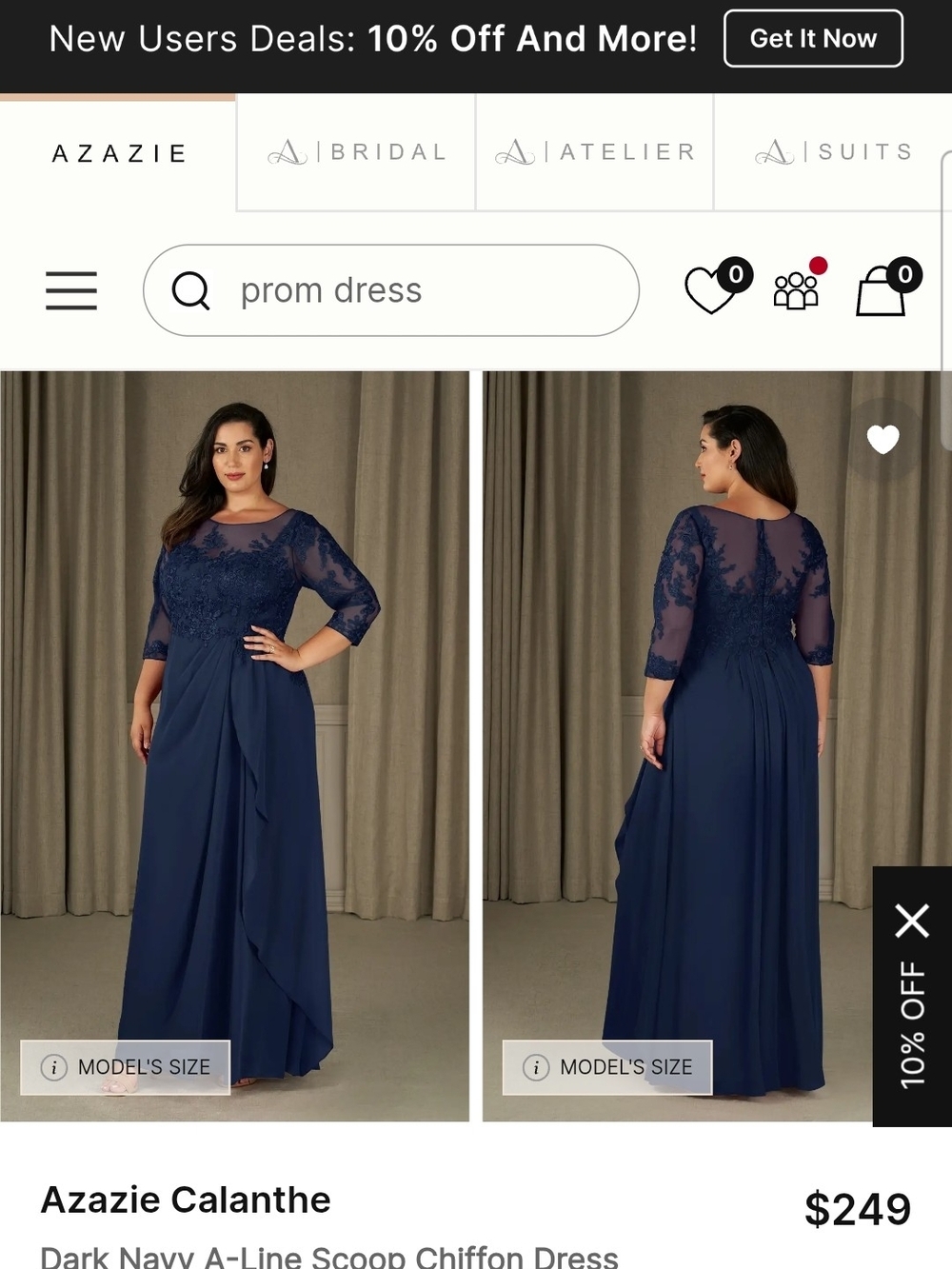 Azazie Dark Navy Calanthe Lace Bodice Chiffon Maxi Dress